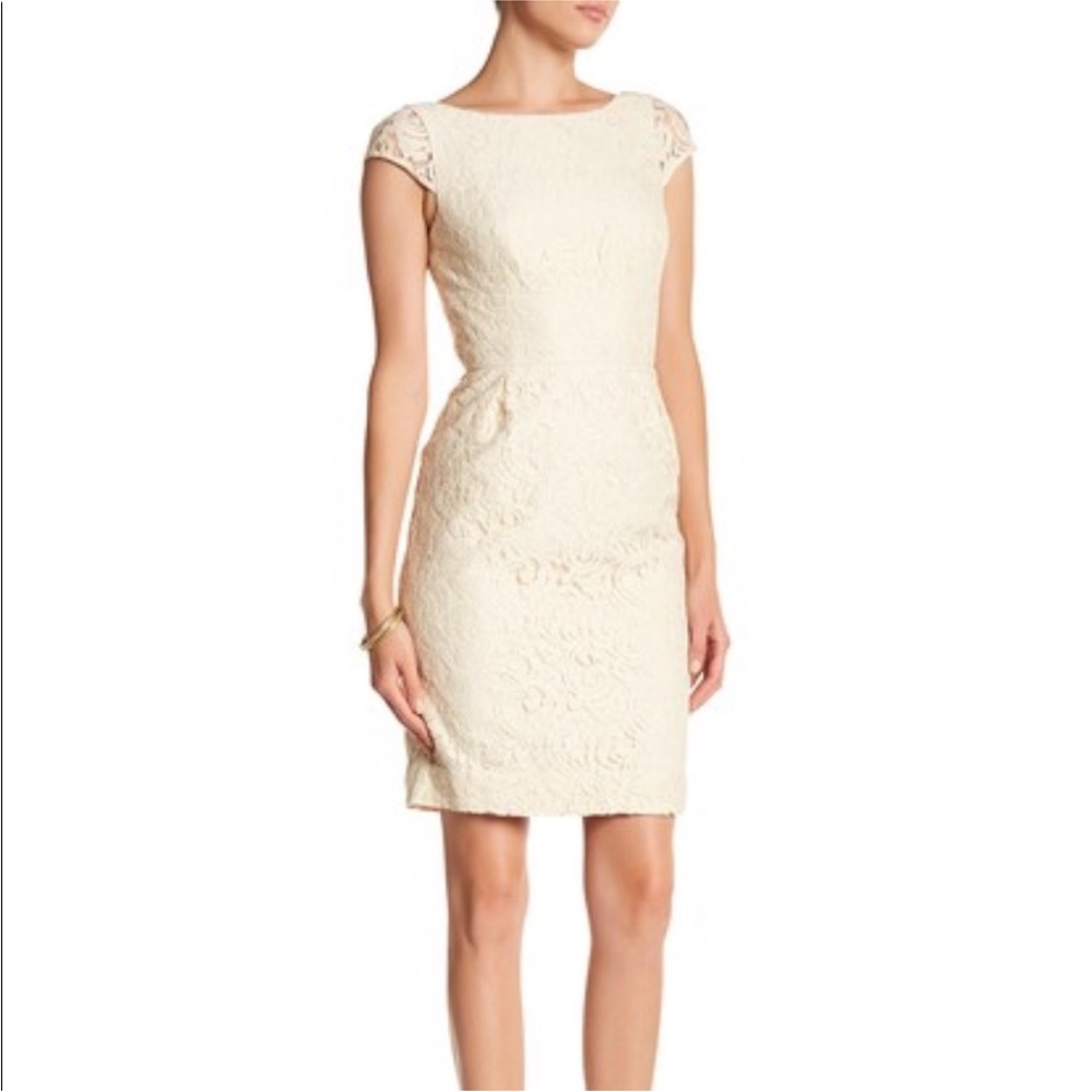 J Crew Elsa Lace Overlay Cap Sleeved Sheath Dress In Cream, Size 4